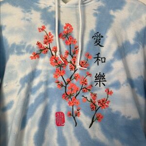 Men’s Blue Tie-Dye Hoodie with Floral Design-Lrg